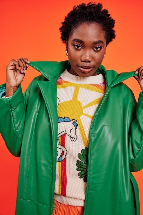 JAYLEY Green Maxi Eco Leather Puffer Coat