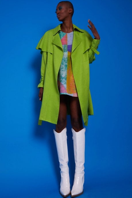 JAYLEY Green Midi Trench Coat
