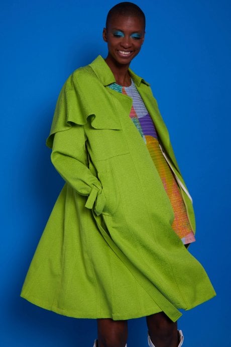 JAYLEY Green Midi Trench Coat