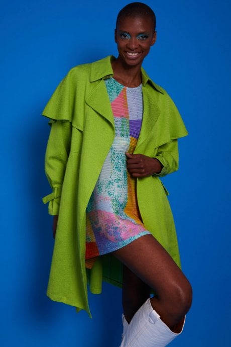 JAYLEY Green Midi Trench Coat