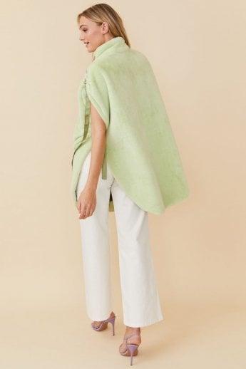 JAYLEY Green Oversize Faux Fur Poncho