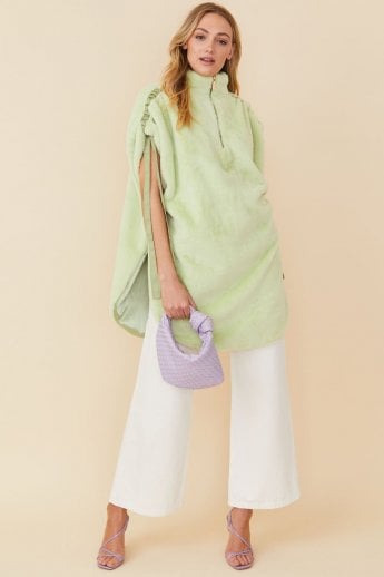 JAYLEY Green Oversize Faux Fur Poncho