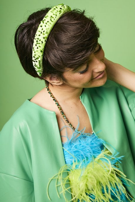 JAYLEY Green Padded Sequin Headband
