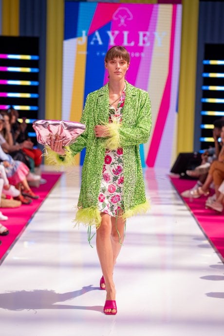 JAYLEY Green Sequin And Feather Blazer Dress