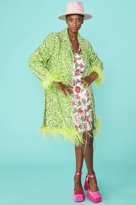 JAYLEY Green Sequin And Feather Blazer Dress