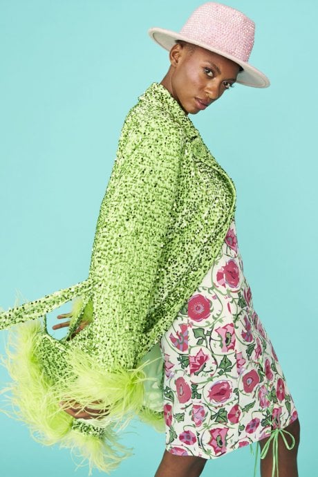 JAYLEY Green Sequin And Feather Blazer Dress