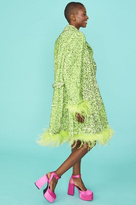 JAYLEY Green Sequin and Feather Blazer Dress