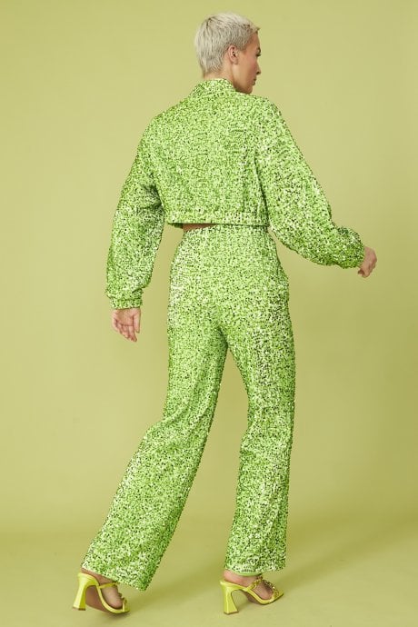 JAYLEY Green Sequin Trousers With Elasticated Waste