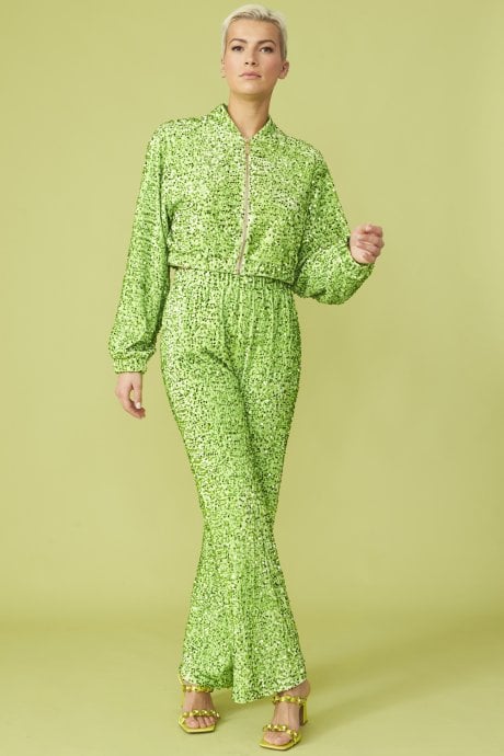 JAYLEY Green Sequin Trousers With Elasticated Waste