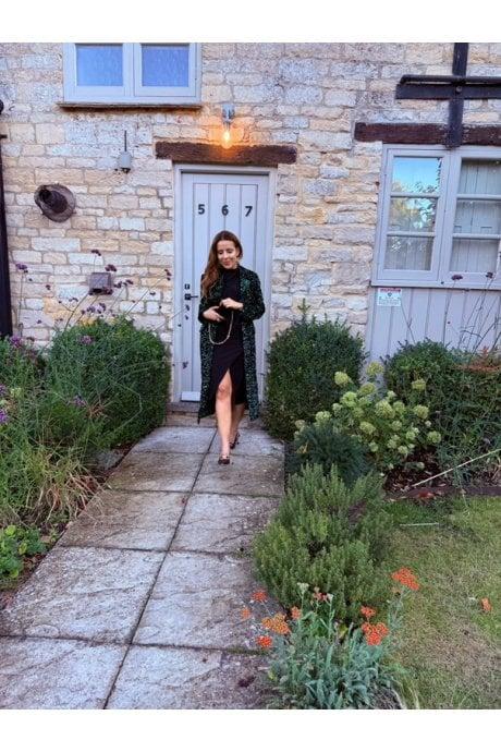 JAYLEY Green Sequin Velvet Trench Coat