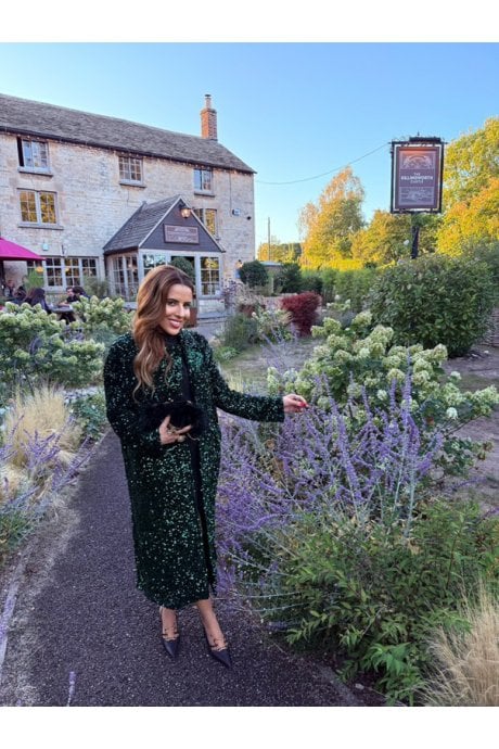 JAYLEY Green Sequin Velvet Trench Coat