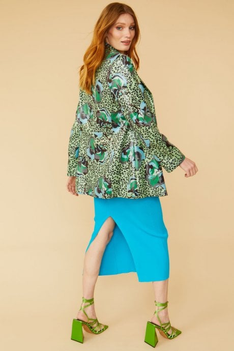 JAYLEY Green Silk Blend Animal Print Floral Blazer