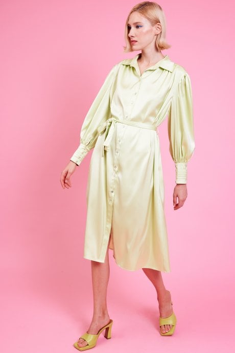 JAYLEY Green Silk Blend Maxi Wrap Dress