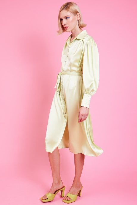 JAYLEY Green Silk Blend Maxi Wrap Dress