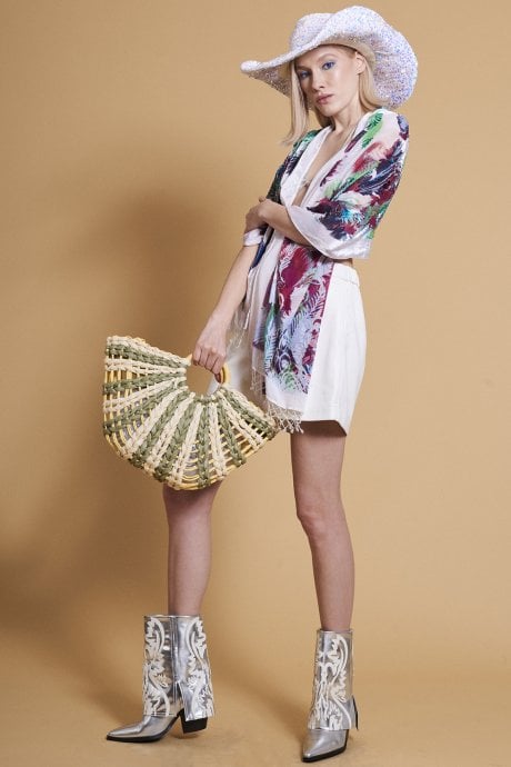 JAYLEY Green Straw Half Moon Beach Bag