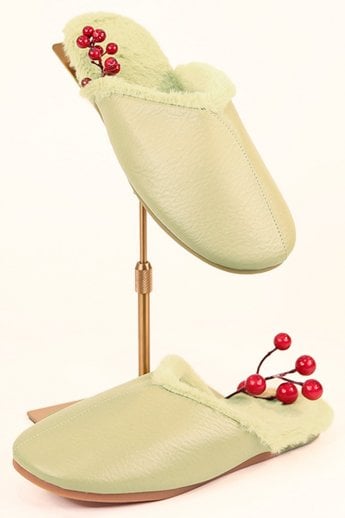 JAYLEY Green Unisex Faux Fur Slippers