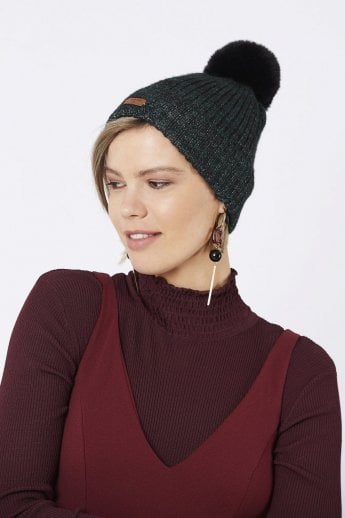 JAYLEY Green Wool Faux Fur Pom Pom Hat