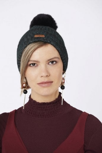 JAYLEY Green Wool Faux Fur Pom Pom Hat