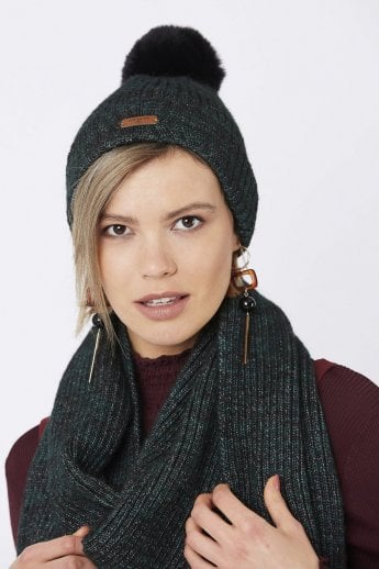 JAYLEY Green Wool Faux Fur Pom Pom Hat