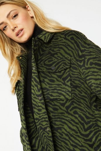 JAYLEY Green Zebra Print Oversize Jacket