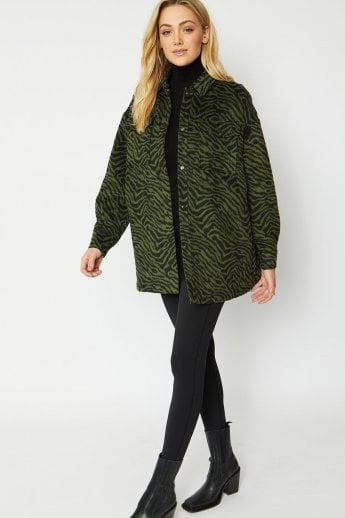 JAYLEY Green Zebra Print Oversize Jacket