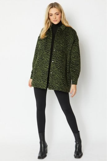 JAYLEY Green Zebra Print Oversize Jacket