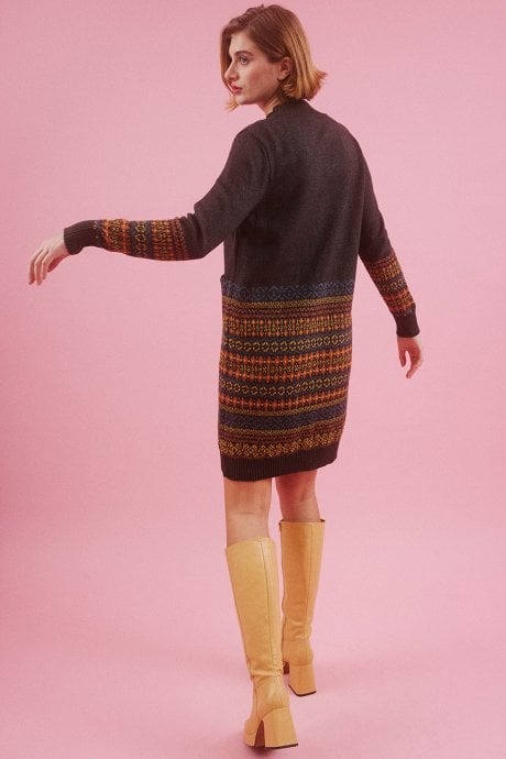 JAYLEY Grey Abstract Cashmere Blend Knitted Dress