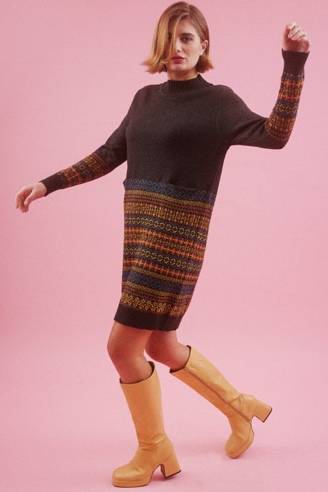 JAYLEY Grey Abstract Cashmere Blend Knitted Dress