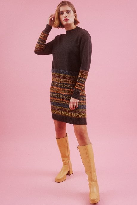 JAYLEY Grey Abstract Cashmere Blend Knitted Dress