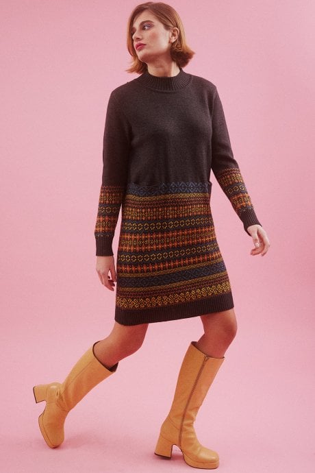 JAYLEY Grey Abstract Cashmere Blend Knitted Dress