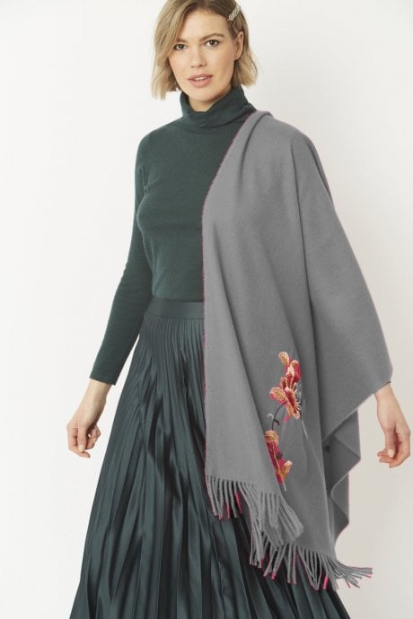JAYLEY Grey Cashmere Blend Embroidered Scarf