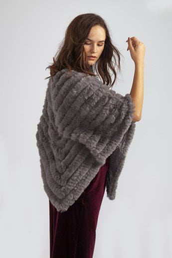 JAYLEY Grey Cashmere Blend Faux Fur Poncho