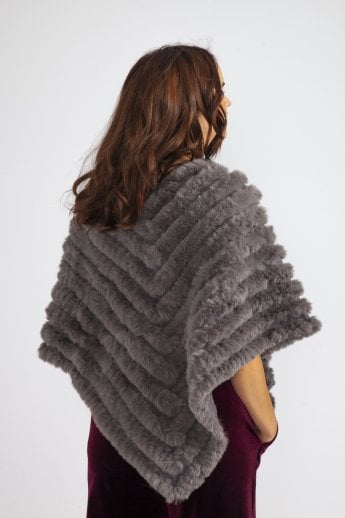 JAYLEY Grey Cashmere Blend Faux Fur Poncho