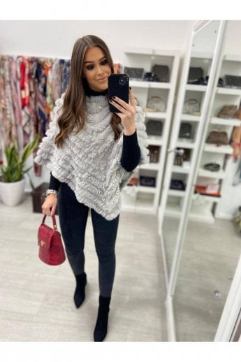 JAYLEY Grey Cashmere Blend Faux Fur Poncho