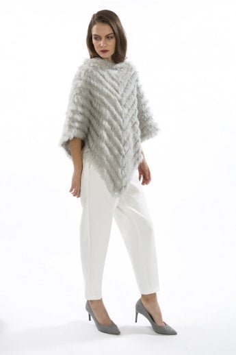 JAYLEY Grey Cashmere Blend Faux Fur Poncho