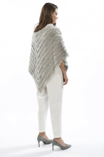 JAYLEY Grey Cashmere Blend Faux Fur Poncho