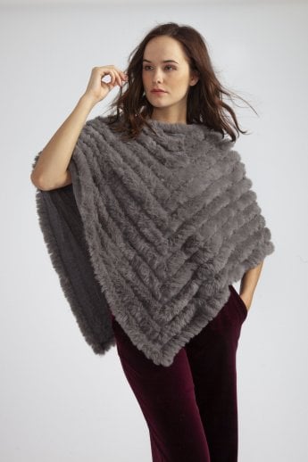 JAYLEY Grey Cashmere Blend Faux Fur Poncho