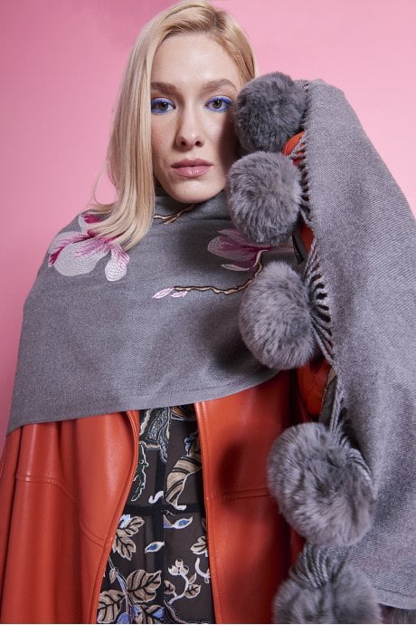 JAYLEY Grey Cashmere Blended Wrap