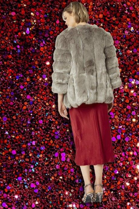 JAYLEY Grey Faux Fur Coat