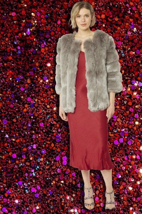 JAYLEY Grey Faux Fur Coat