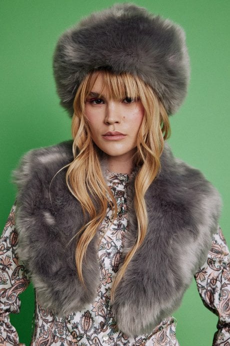 JAYLEY Grey Faux Fur Collar