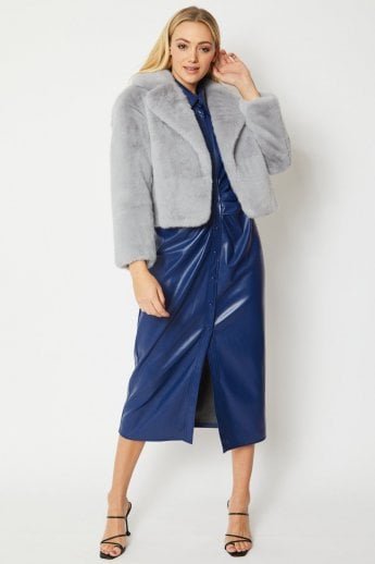 JAYLEY Grey Faux Fur Cropped Coat