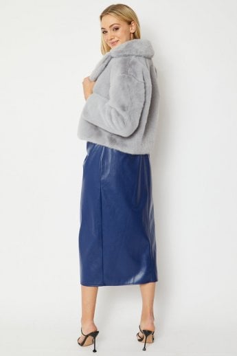 JAYLEY Grey Faux Fur Cropped Coat