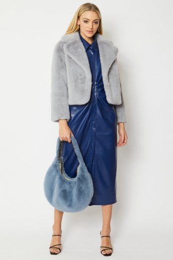 JAYLEY Grey Faux Fur Cropped Coat