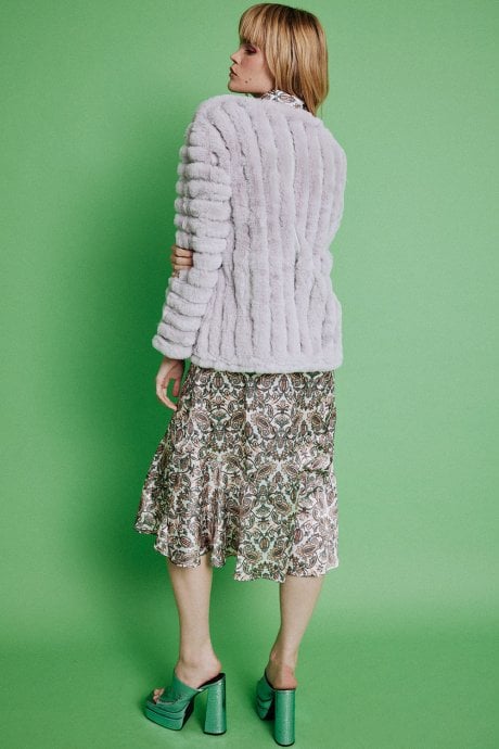 JAYLEY Grey Faux Fur Faux Suede Coat