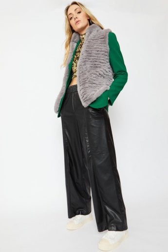 JAYLEY Grey Faux Fur Faux Suede Gilet | Waistcoat