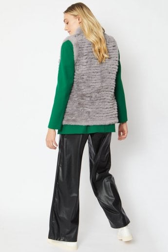 JAYLEY Grey Faux Fur Faux Suede Gilet | Waistcoat