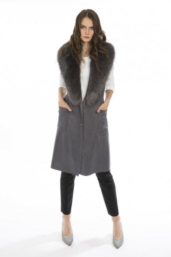 JAYLEY Grey Faux Fur Faux Suede Gilet | Waistcoat