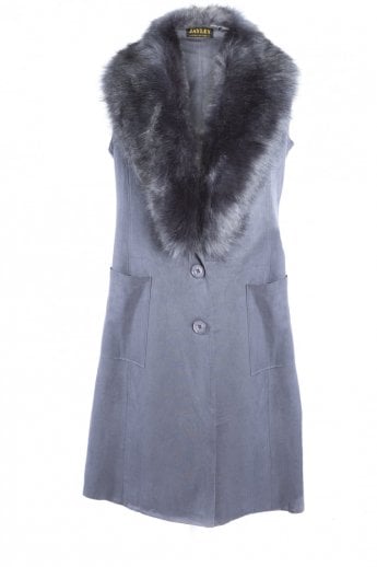 JAYLEY Grey Faux Fur Faux Suede Gilet | Waistcoat