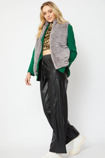 JAYLEY Grey Faux Fur Faux Suede Gilet | Waistcoat